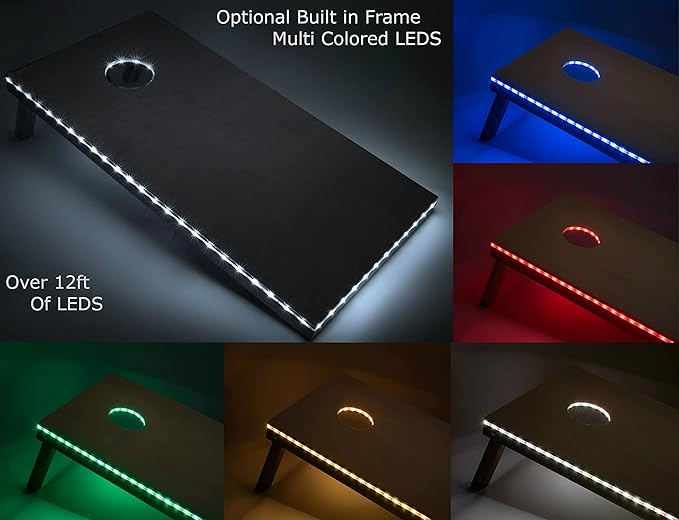 Tailgating Pros Cornhole Board Set w/Bean Bags and Carrying Case - 4'x2' Corn Hole Toss - Tournament and Lightweight Options - Optional LED Lights