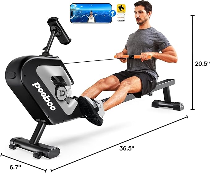 pooboo Rowing Machine, Max 350 LBS Magnetic Rower with LCD Monitor, Tablet Holder, Upgraded Rowing Machines for Home use