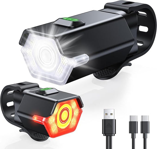 3+6 Modes Bike Lights for Night Riding with Side Light, Rechargeable & IP65 Waterproof Bicycle Light, Bike Headlight and Tail Light Set for Road/Mountain/Kids Bike Cycling Accessories