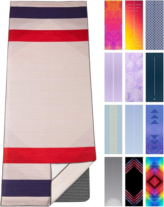 Yoga Drip Yoga Towel - Non Slip Hot Yoga Mat Towel With Corner Pockets, No-Skid Grip, and Built-in Alignment Lines | Soft, Moisture Wicking, and Sweat Absorbent | No Bunching, Stays in Place 72" x 25"