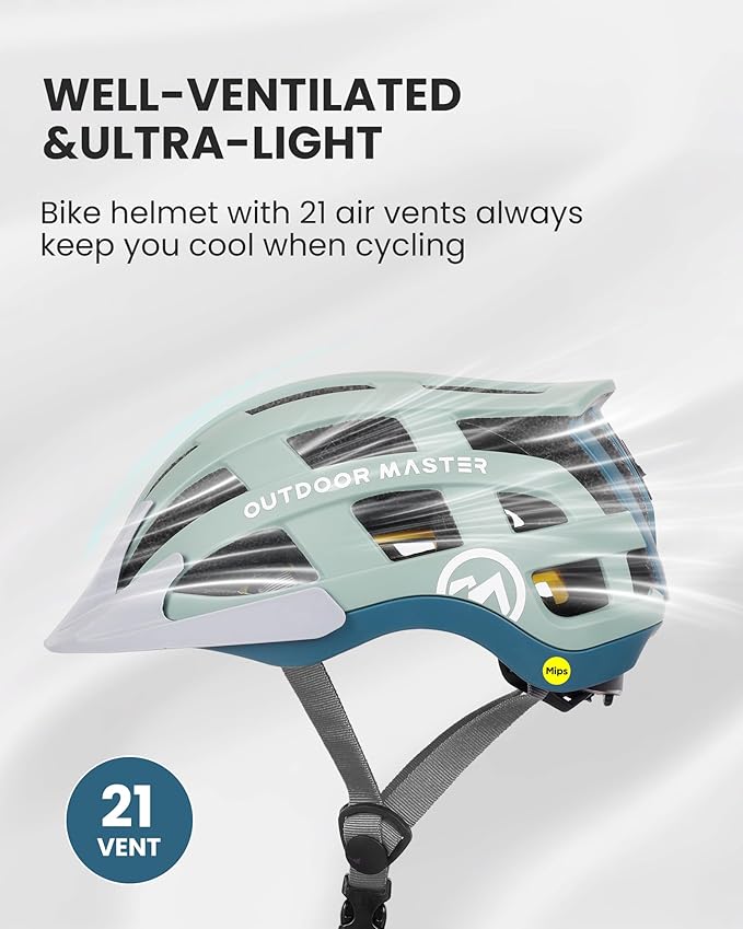 OutdoorMaster Gem II MIPS Bike Helmet with Light - Lightweight Cycling Helmet,Mountain Road Bicycle Helmet for Youth & Adult