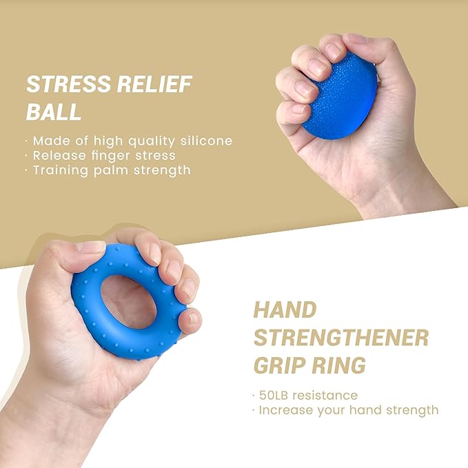 FLYFE Grip Strength Trainer Kit (5 Pack), Forearm Strengthener, Hand Squeezer Adjustable Resistance, Finger Stretcher, Grip Ring, Relief Ball and Finger Exerciser for Men and Women, Injury Recovery