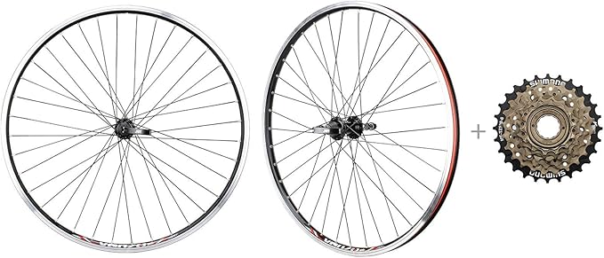 CyclingDeal MTB Bicycle Double Wall Rims 26" Wheelset - Front & Rear Mountain Bike Wheels - Compatible with Shimano MF-TZ500 Freewheel