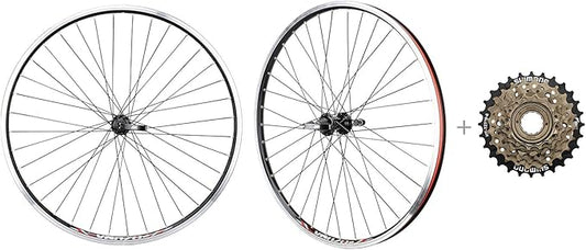 CyclingDeal MTB Bicycle Double Wall Rims 26" Wheelset - Front & Rear Mountain Bike Wheels - Compatible with Shimano MF-TZ500 Freewheel