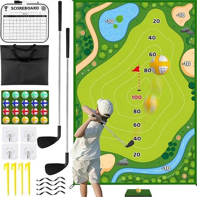 Golf Chipping Game, Battle Golf with 2 Golf Club & Hitting Mat, Chip Sticky Practice Golf Game Set for Adults Kids Indoor Outdoor Backyard