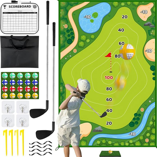 Golf Chipping Game, Battle Golf with 2 Golf Club & Hitting Mat, Chip Sticky Practice Golf Game Set for Adults Kids Indoor Outdoor Backyard