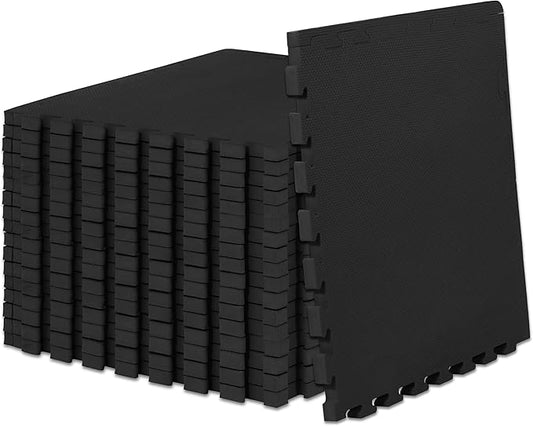 ProsourceFit Extra Thick Puzzle Exercise Mat 1", EVA Foam Interlocking Tiles for Protective, Cushioned Workout Flooring for Home and Gym Equipment, Black 3-Pack