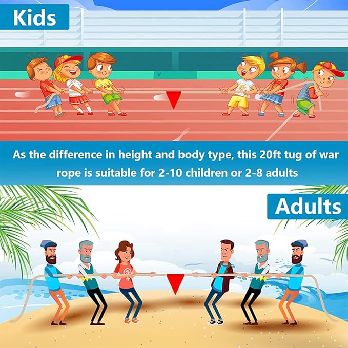 Tug of a War Rope for Kids and Adult, 25FT Tag o War Ropes with Flag for Outdoor, Outside Carnival, Lawn, Field, Team Building Game, Safety Cord for School and Church, Blue