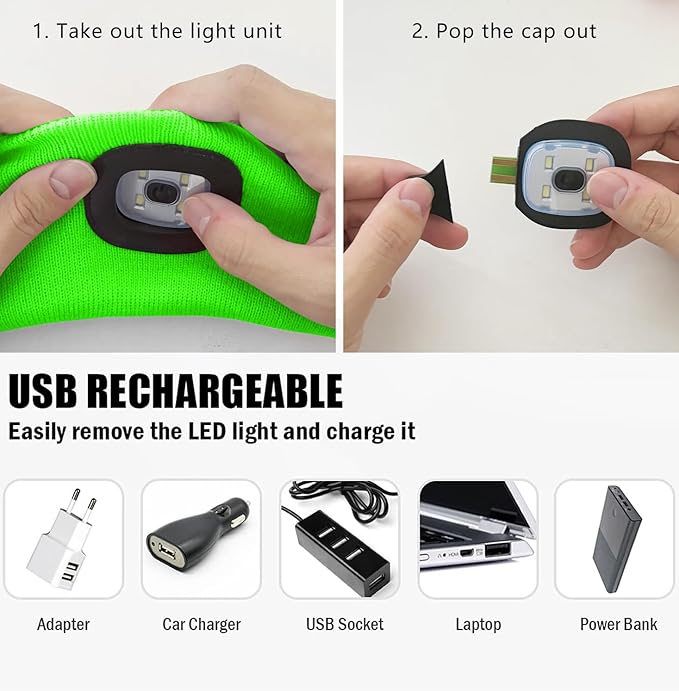 ATNKE 4 LED Lighted Sport Sweatband,USB Rechargeable Running Head Band Lamp High Stretch Wicking Gifts for Men and Women