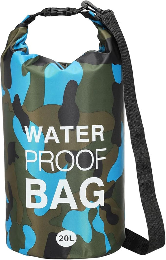 Waterproof Dry Bag, 20L Fit for Women Men Water Proof Bags Lightweight Dry Storage Floating Backpack with Whistle for Travel Boating Kayaking (Sky Blue Camouflage)