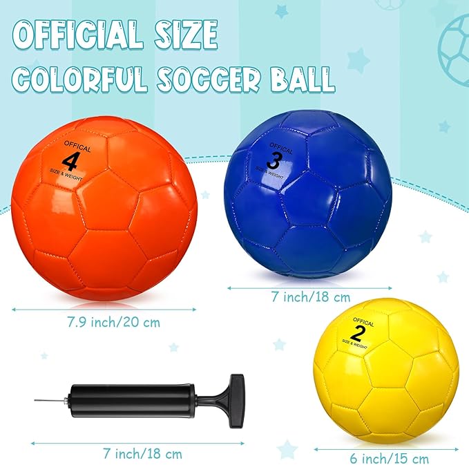 HyDren 6 Pcs Soccer Ball with Pump Colorful Official Soccer Ball for Kids Youth Adult Indoor Outdoor Soft Sport Gift for Training Practice Game