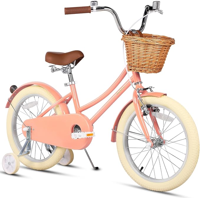 Glerc Little Molly 12-20 Inch Kids Retro Cruiser Bike for 2-13 Year Old with Wicker Basket & Training Wheels/Kickstand, Multiple Colors