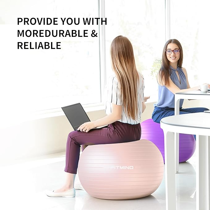 FITMIND_ Extra Thick Exercise Ball Yoga Ball 22in/26in/30in for Workout Pregnancy Stability,Anti-Burst and Slip Resistant Swiss Ball with Pump for Yoga, Pilates, Fitness,Birthing,Physical Therapy
