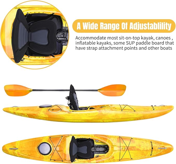 Kayak Seat with Back Support, Thickened Padded Deluxe Canoe Seat with Adjustable Straps Accessory for Kayaking Canoeing Rafting Fishing