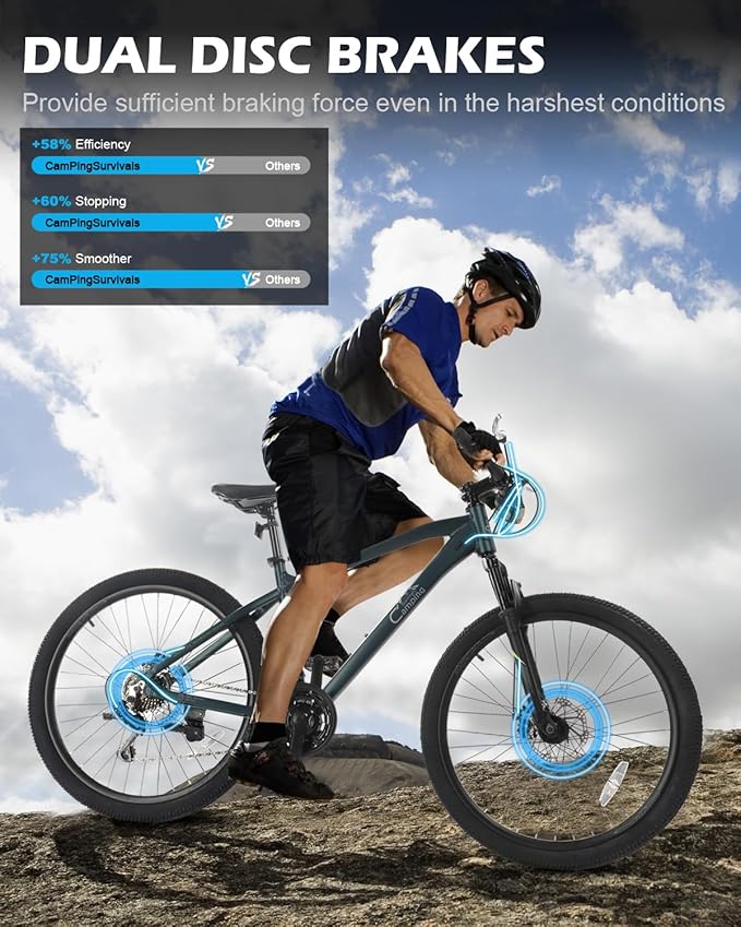 24/26/27.5" Mountain Bike Aluminum Bicycle with Ultralight Aluminum Frame, Powerful Mechanical Dual Disc Brakes, Double Wall Rims and Premium XC Tires, Men & Women Bike with Tool Kit