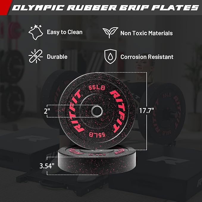 RitFit Barbell Weight Set - 4/6FT Olympic Barbell with Weight Plates (55-275LB Total) - Weightlifting Equipment for Squats, Curls, Deadlifts, Presses, Hip Thrusts