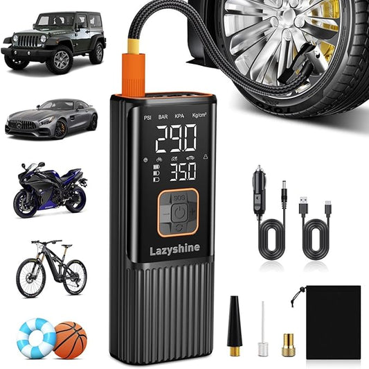 Tire Inflator Portable Air Compressor - Air Pump for Car Tires Cordless Rechargeable, 150PSI Electric Bike Tire Pump with Pressure Gauge for Bicycle Motorcycle Ball, Gifts for Car Owner, Auto Shutoff