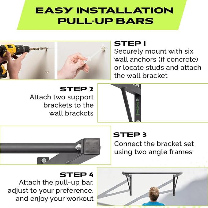 Heavy-Duty Wall Mounted Pull Up Bar - 500 lbs Weight Capacity | Maintain Upper Body Strength & Core Stability | Space Efficient Steel Chin Up Black Bar for Home & Gym Versatile Workouts