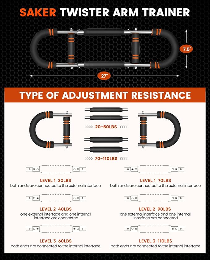 Saker Twister Arm Trainer, PowerTwist Arm Trainer, Adjustable Forearm Strengthener, Arm Exercise Equipment, Chest Workout Equipment, Portable Spring Resistance for Home Gym Equipment