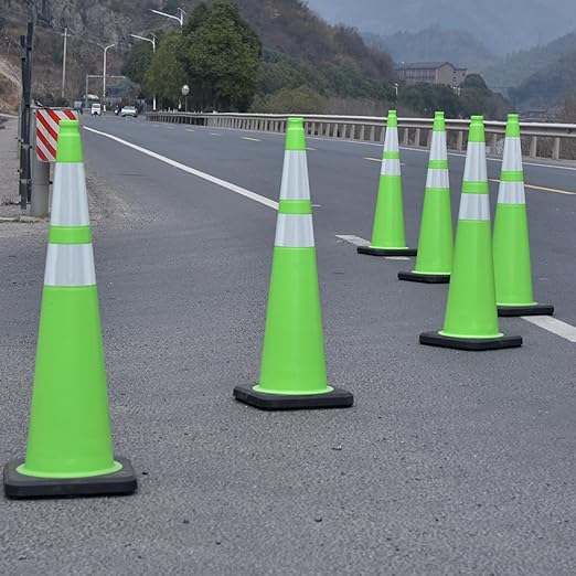 4 Pack 36" Green Traffic Control Cones – High-Visibility PVC Safety Cones with Black Base for Construction, Parking, and Crowd Control(36 inch -4 Pack)