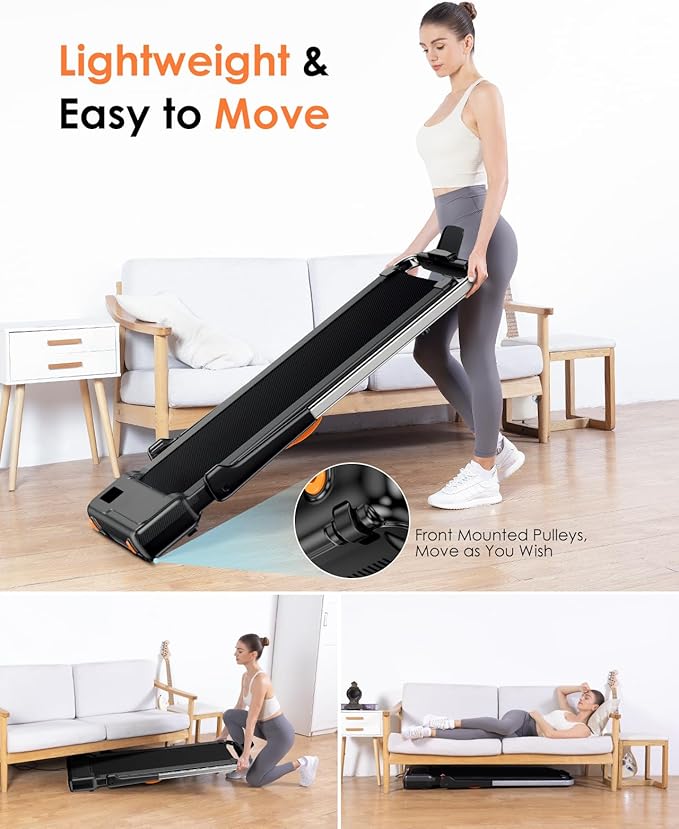 Incline Walking Pad with Handle Bar, Folding Treadmill Foldable Portable Under Desk for Home Office, Ultra Quiet <45dB, Safety Lock, 300+ LB Capacity