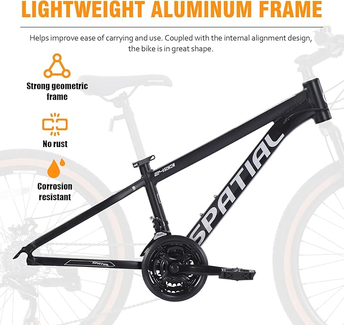 SPATIAL Mountain Bike, 24/26/27.5/29 inch Outdoor Cycling Bike,21/8 Speed Lightweight Aluminum Frame | Dual Disc Brakes,Adjustable Ergonomic Seat for Men Women Adult,MTB Bicycle