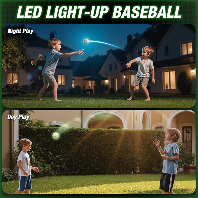 Light up Baseball with LED Rechargeable, 9 Lighting Modes Glow in The Dark Baseball, Official Size Leather Weighted Baseballs for Day Night Indoor Outdoor, Sport Toys Games Gifts for Boys 8-12