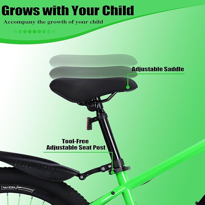 20 24 Inch Kids' Mountain Bike, Front Suspension Fork Kids' Bicycles for Boys Girls, Single Speed Bikes for Girls Boys Ages 8-12, Front and Rear Disc Brakes, Adjustable Seat Height