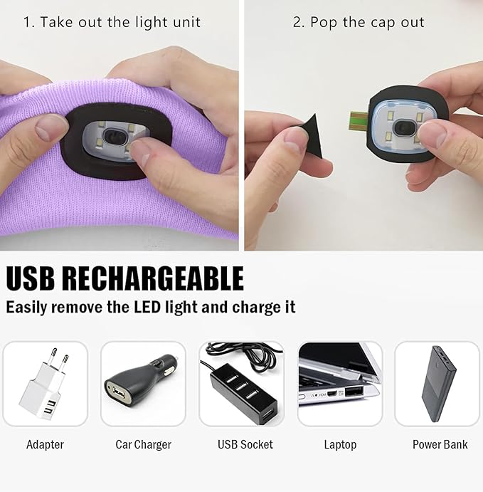 ATNKE 4 LED Lighted Sport Sweatband,USB Rechargeable Running Head Band Lamp High Stretch Wicking Gifts for Men and Women