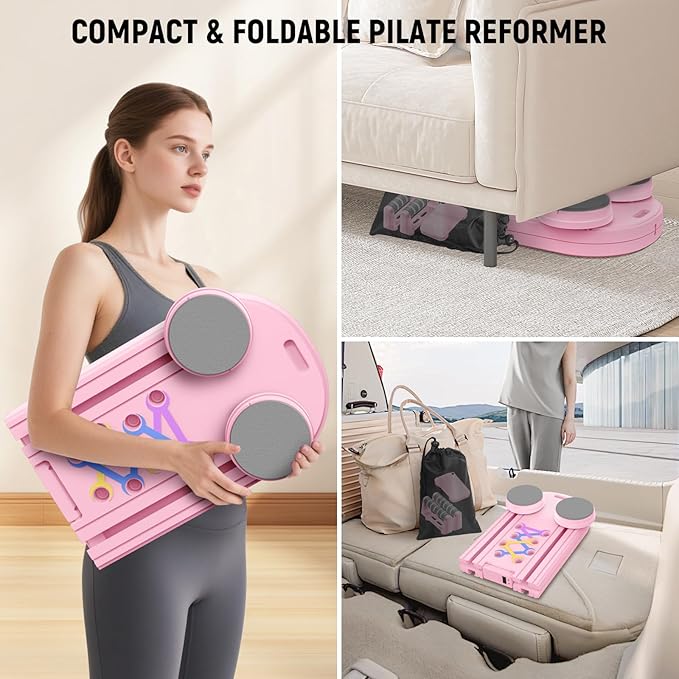 Foldable Pilates Board for Home Workout, 2025 New Pilates Reformer Set with Smart Timer, 7-in-1 Multifunctional Pilates Board Fitness Board, Pilates Reformer Machine Pilates Sliding Board