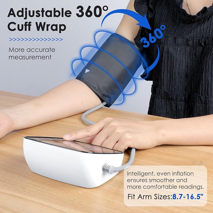 Blood Pressure Monitor,Upper Arm Blood Pressure Monitors for Home Use,Digital Automatic Blood Pressure Machine,Adjustable 8.7"-17" Blood Pressure Cuff Backlight LCD with 2 * 90 Reading Memory
