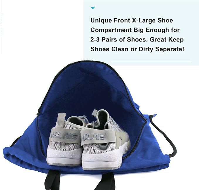 BeeGreen Drawstring Backpack Bag with Shoe Compartment, X-Large Black Gym Sports String Cinch Backpack