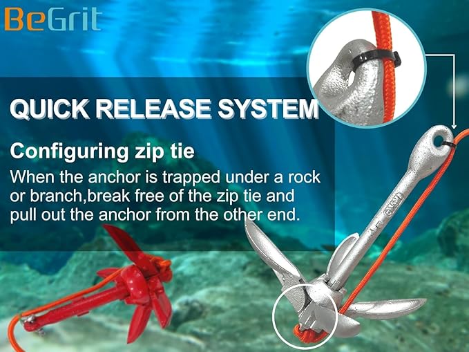 BeGrit Kayak Anchor Small Boat Anchor Folding Marine Anchor for Fishing,Kayak,Paddle Board,Canoe,Jet Ski, with 32.8 ft Anchor Tow Rope Carrying Bag