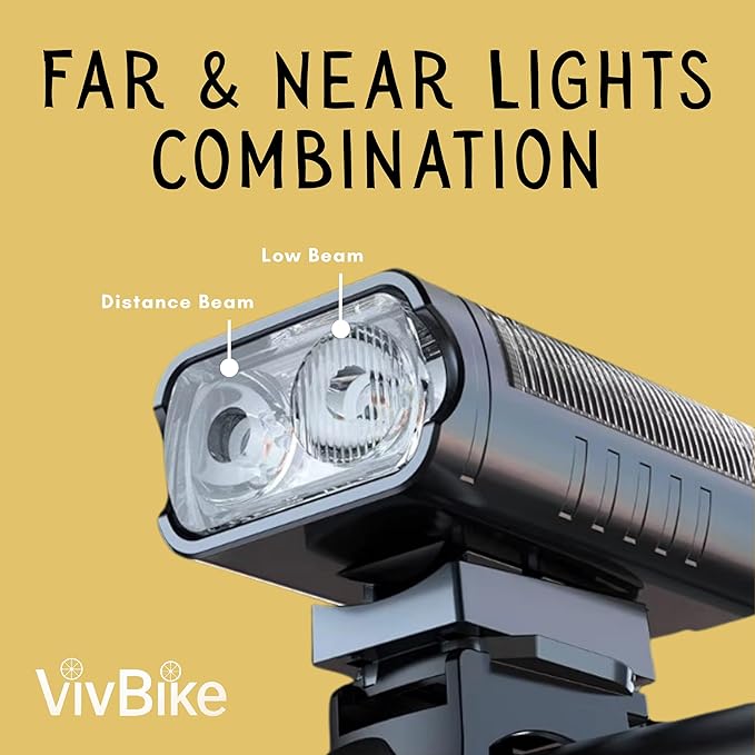VivBike Rechargeable Bike Light, Extremely Bright 1000 Lumen Dual LED Headlight, USB-C Fast Charging, 360° Rotating Mount, Waterproof | A HerTime2 Brand
