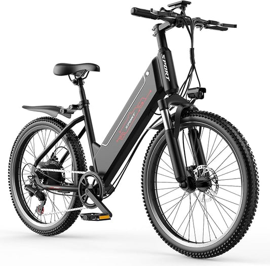F26 Electric Mountain Bike for Adults,1500W Peak Motor, 55-Mile Range, 28MPH, 48V 10AH Detachable Battery, 7-Speed, 26-Inch Tires and Front Fork Fuspension Commuter Electric Bicycle