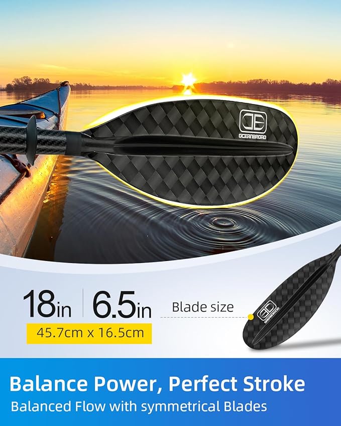 OCEANBROAD Adjustable Carbon Fiber Kayak Paddle 86in/220cm to 94in/240cm Kayaking Oar for Adults with Paddle Leash 1 Paddle