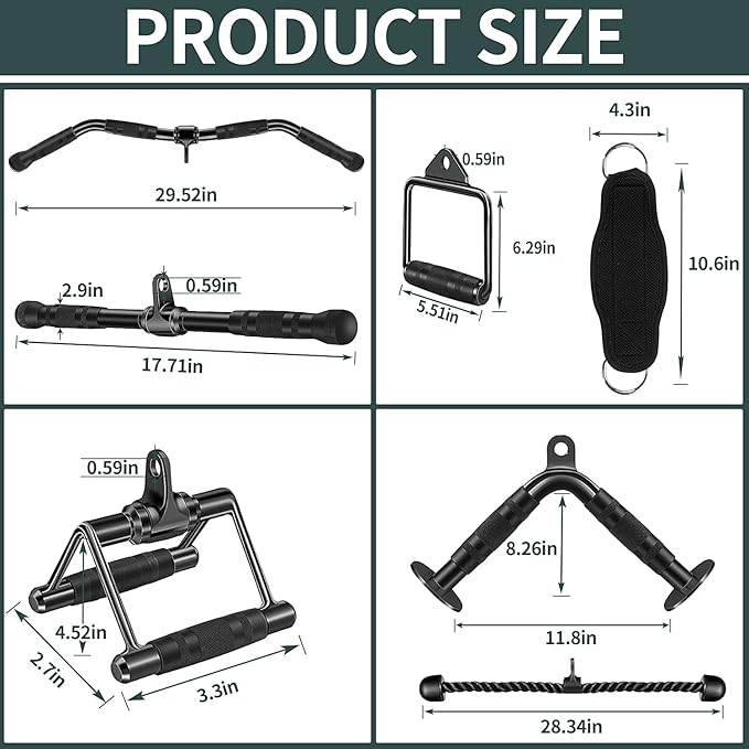 Cable Attachments for Gym, Cable Machine Attachment Set, LAT Pulldown Attachments, Cable Machine Accessories, Tricep Pull Down Attachment, Home Gym Accessories