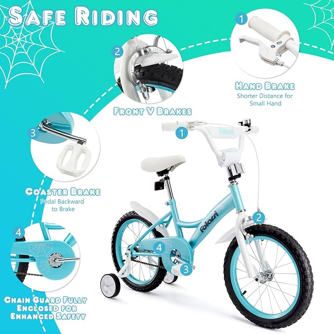 Kids Bike 14 16 18 Inch Bicycle for 3-9 Years Boys Girls Bike，Children's Bicycle with Bell Training Wheels, Multiple Colors