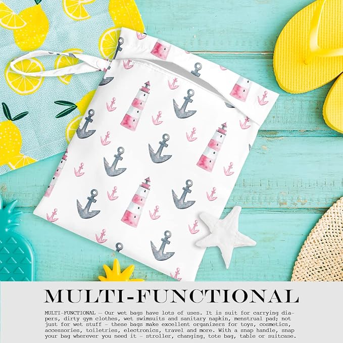 Wet Bag, Wet Dry Bag, Wet Bag for Swimsuit, Travel, Beach, Pool, Diapers, Dirty Yoga Gym Clothes, Makeup Bag, Waterproof Reusable Beach Bag Ocean Decor Starfish Sea Horse Anchor