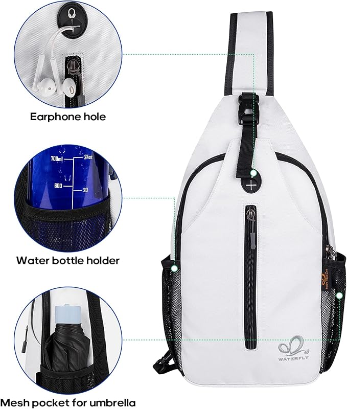 WATERFLY Crossbody Sling Backpack Sling Bag Travel Hiking Chest Bag Daypack