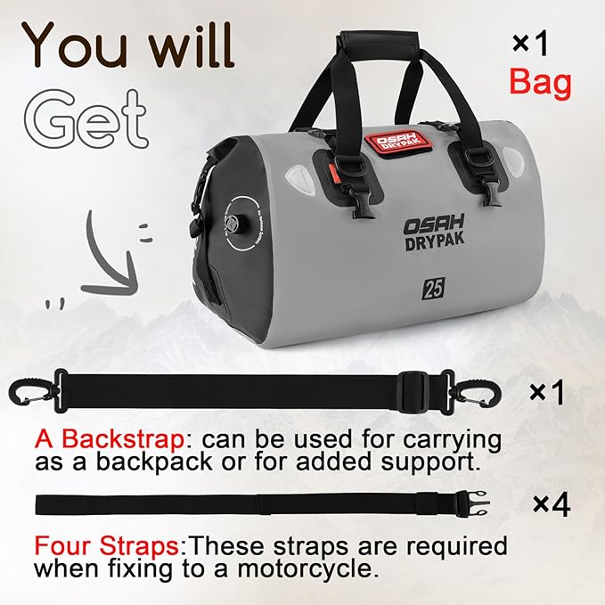 Waterproof Duffel Bag - Motorcycle Dry Bag Tail Bag with Large Storage Space, Waterproof Luggage Duffle Bags with Outer Mesh Zipper Pocket for Camping, Kayaking, Fishing & Traveling