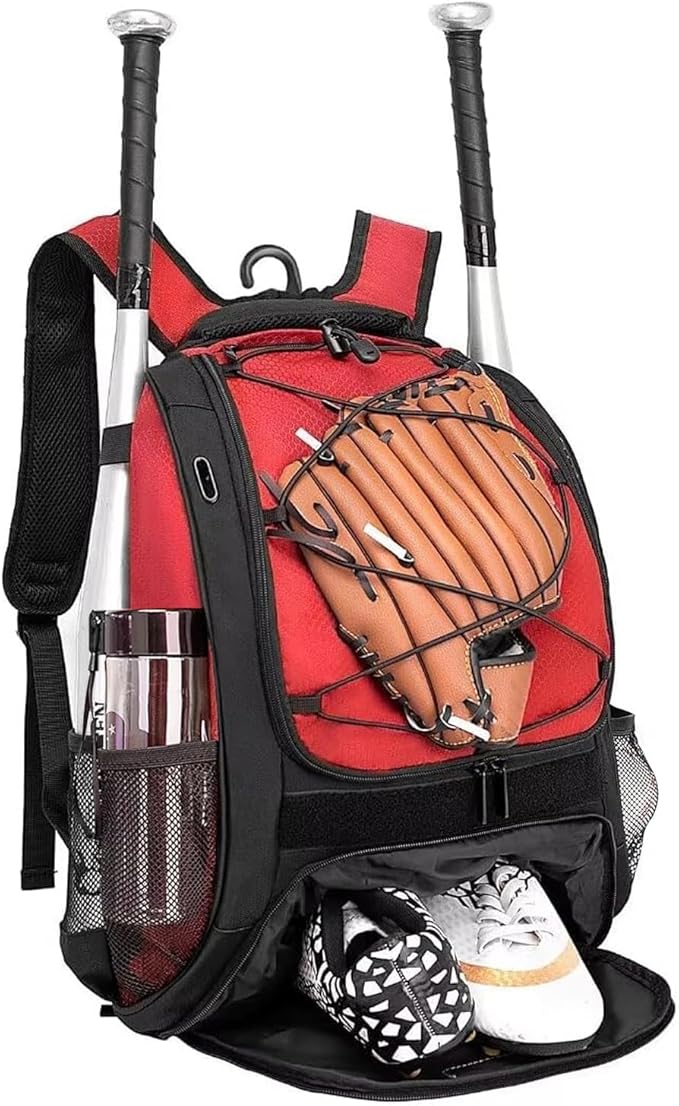 Baseball Bag Softball Backpack - Youth Adult T Ball Bat Equipment Bag with Bat Helmet Holders, Shoe Compartment