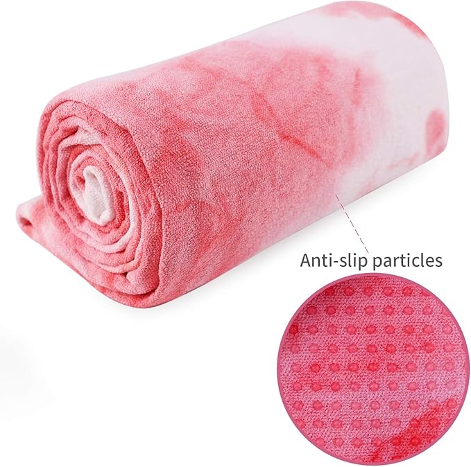 DREAM SLIM Hot Non Slip Grip Foldable Skidless Yoga Towel, 24in x 72in, Multicolor - Pink