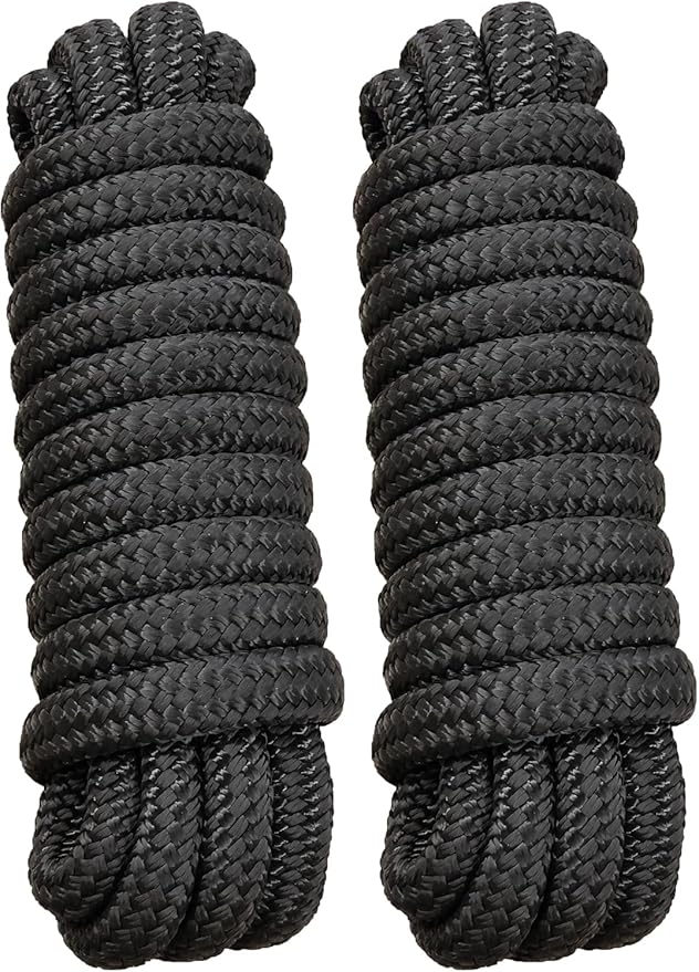 Boat Dock Lines Marine Rope 5/8" x 15' Marine-Grade Double Braided Nylon Dock Line with 15" Loop Boat Lines Dock Rope, Easy Handling Dock Lines for Boats, Fray Resistant - 2 Pack, Black