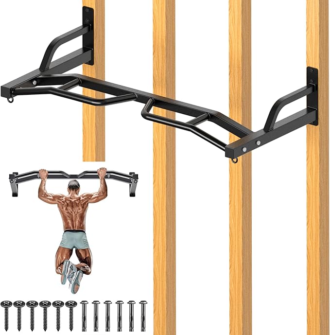 Kipika 48" Wall Mounted Multifunction Cable Pulley System Gym, 48" Wall Mounted Pull Up Bar, Cable Machine LAT Pulldown Attachments, DIY Home Gym Pulley Cable Machine Attachment System, Punching Bag Hanger