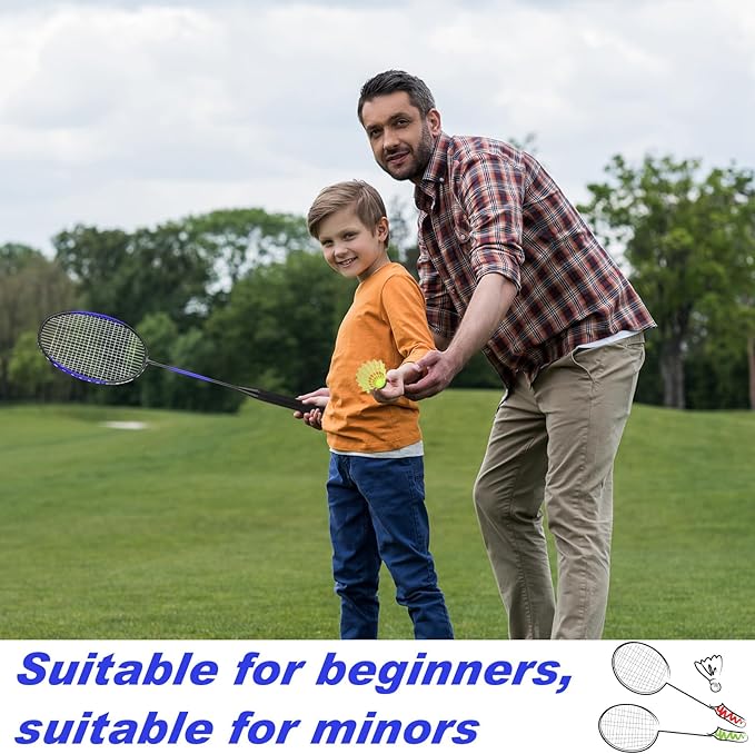 12 Pack Badminton Rackets Set Including Rackets, Nylon Shuttlecocks and Carry Bag for Outdoor Backyard Games Beginners