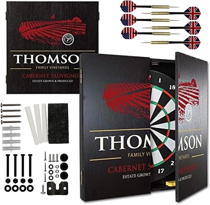 THOUSAND OAKS BARREL CO. | Personalized Dartboard & Cabinet Set with 6 Steel Tip Darts