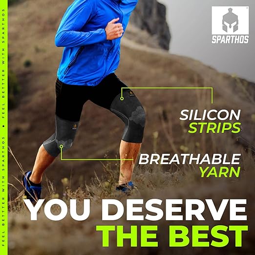 Sparthos Knee Compression Sleeve by (Pair) - Support for Sports, Running, Joint, Knee Pain Relief - Knee Brace for Men and Women - Elder ACL PCL Bursitis Meniscus Tear Patella Runner Knee (Black-M)