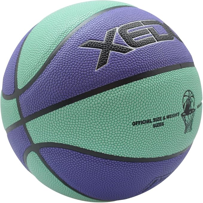 XEDGE Basketball 28.5” Size 6 Indoor Outdoor Leather Basketball Set