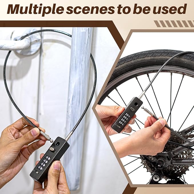 Hicarer 4 Pcs 23-3/5 Inch Length Cable Locks with Combination 4 Digit Resettable Security Lock for Bikes Lockers Bicycle Wardrobes File Cabinets Gate Fences Anti Theft Locks, 3/16" Diameter
